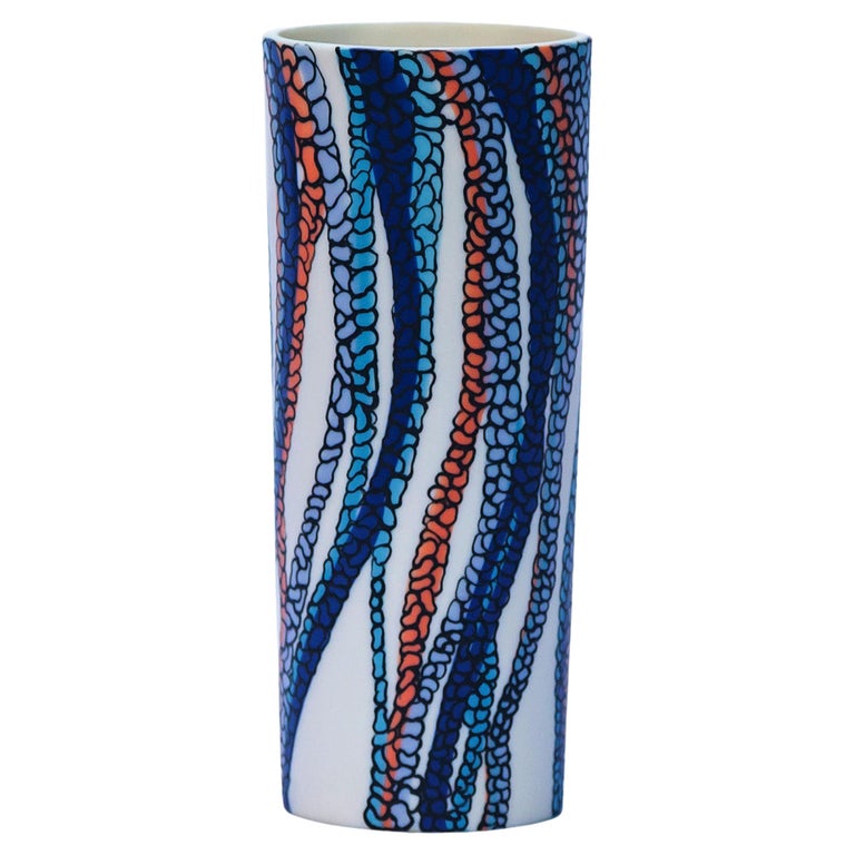 White, Blue and Orange Handmade Porcelain Vase Unique Contemporary 21st Century For Sale