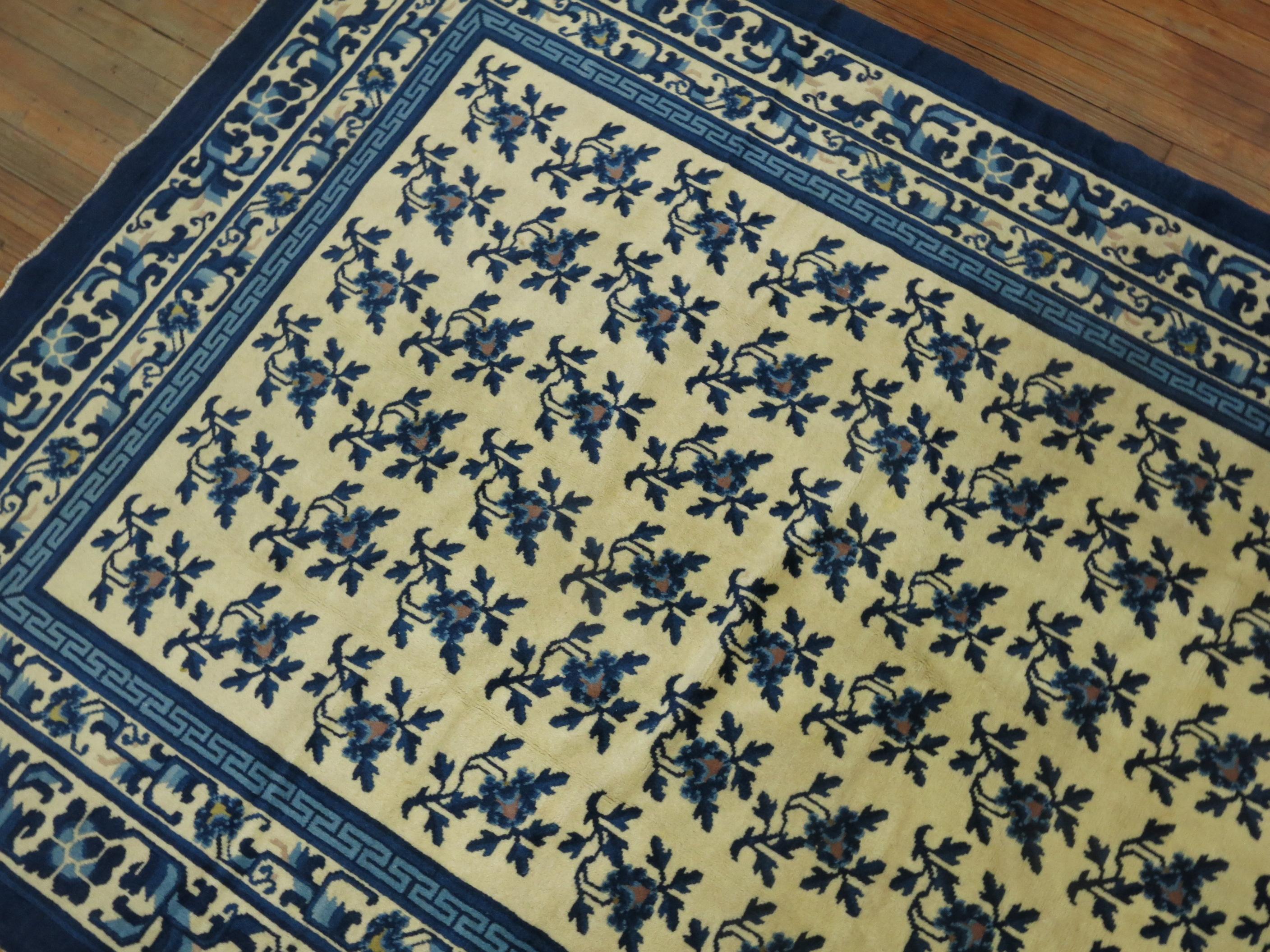 Chinese Export White Blue Chinese Rug For Sale