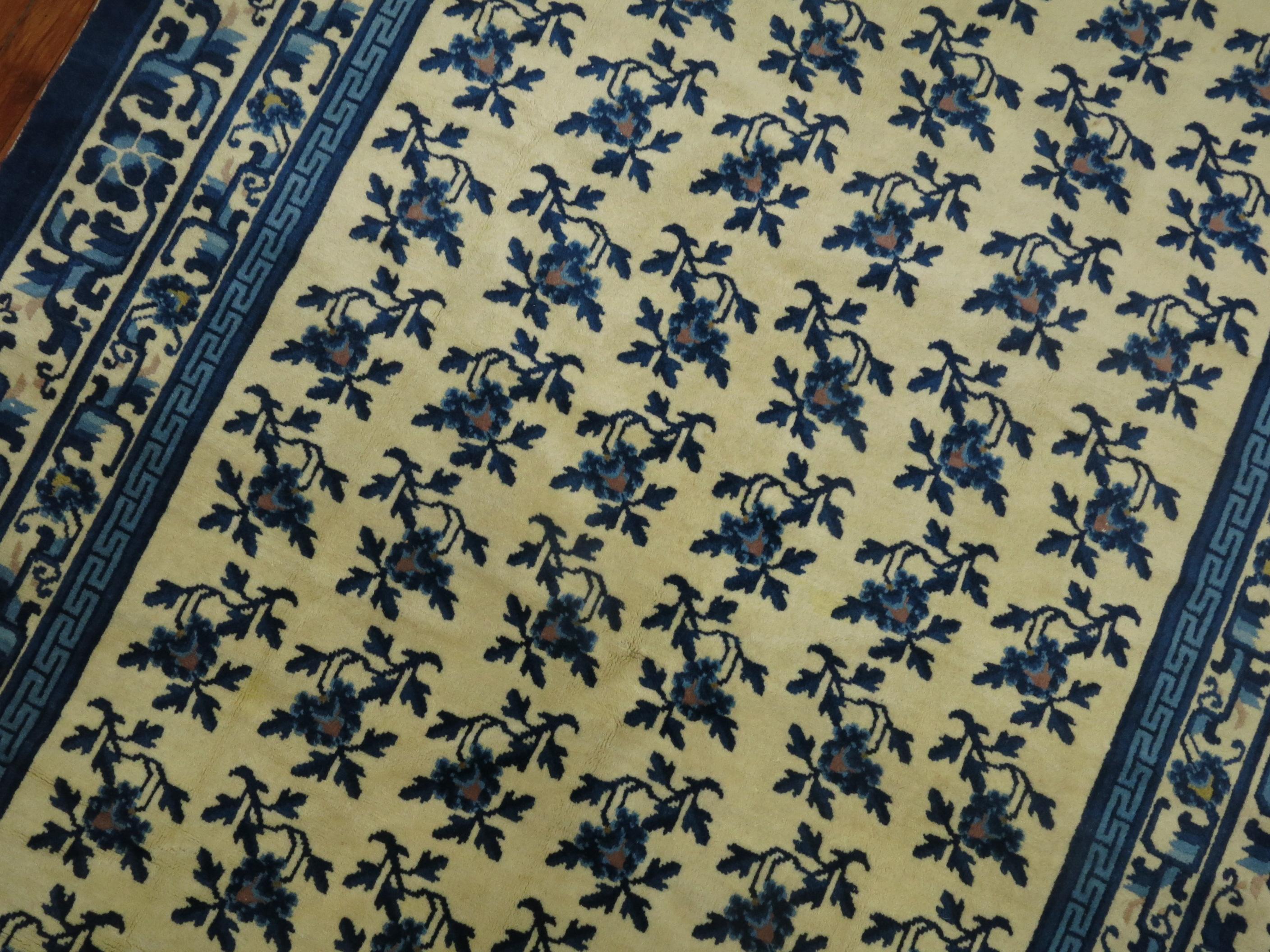 20th Century White Blue Chinese Rug For Sale