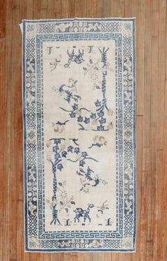 White Blue Color Pictorial Antique Chinese Oriental Rug