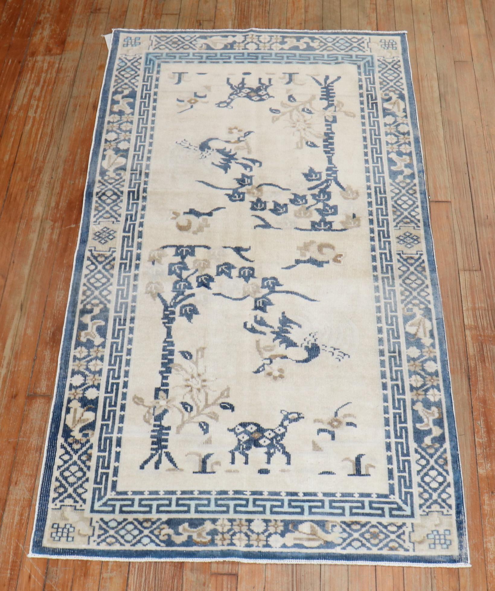 Federal White Blue Color Pictorial Antique Chinese Oriental Rug For Sale