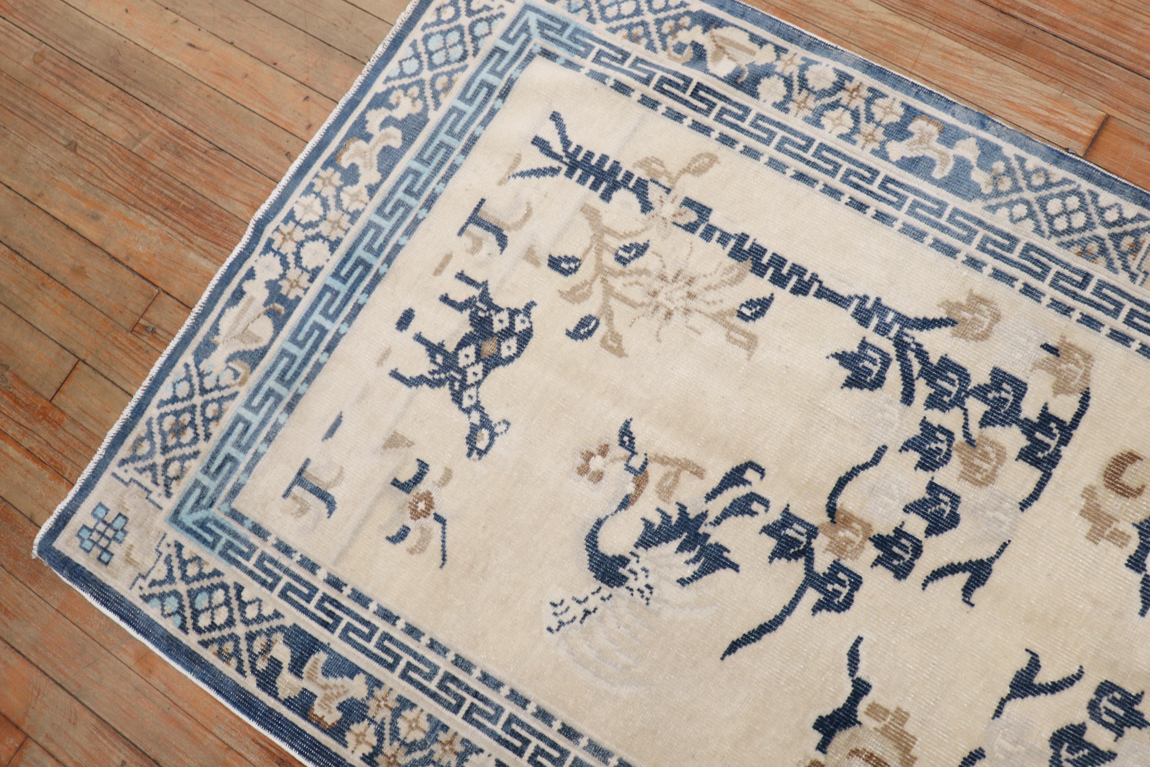 20th Century White Blue Color Pictorial Antique Chinese Oriental Rug For Sale