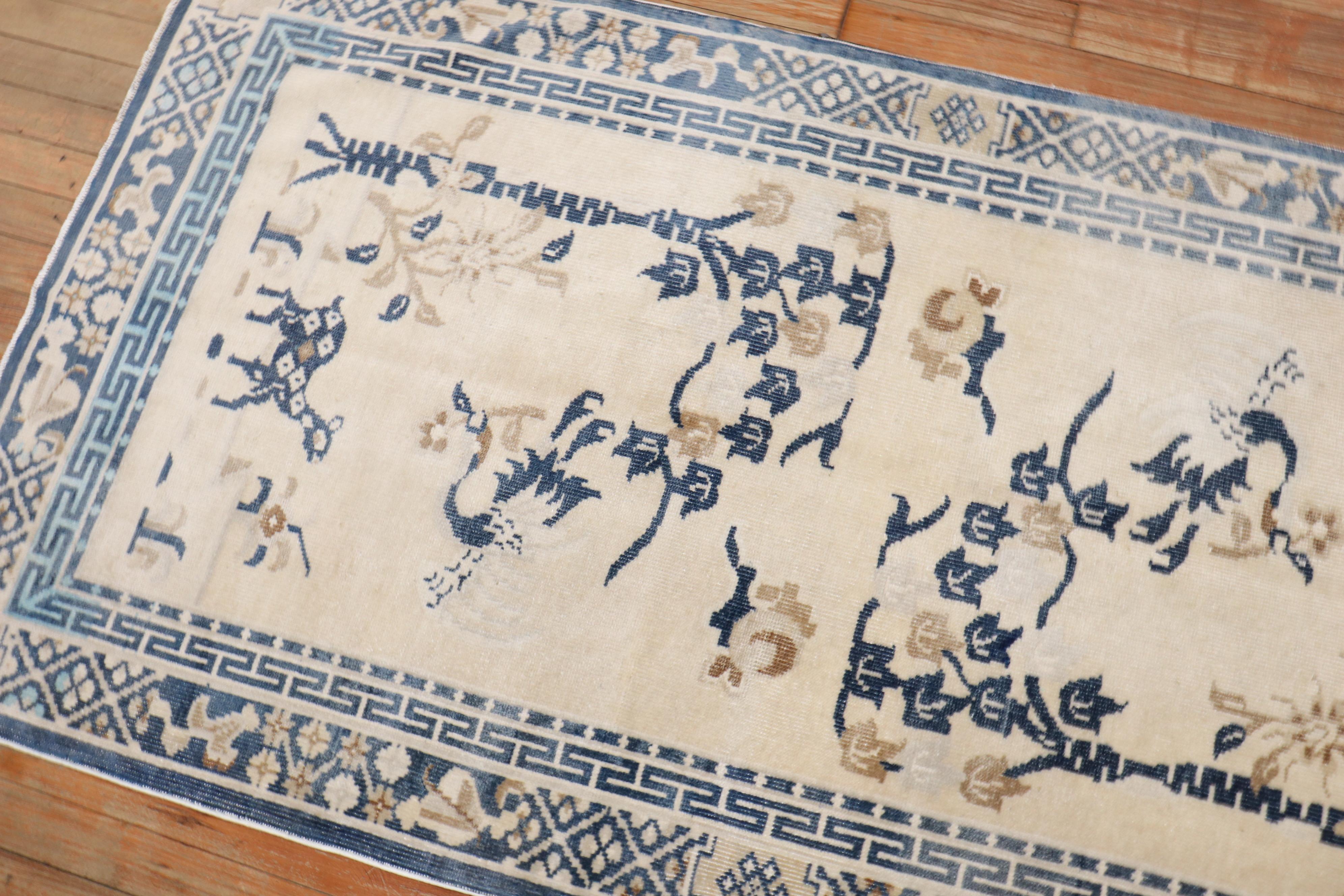 Wool White Blue Color Pictorial Antique Chinese Oriental Rug For Sale