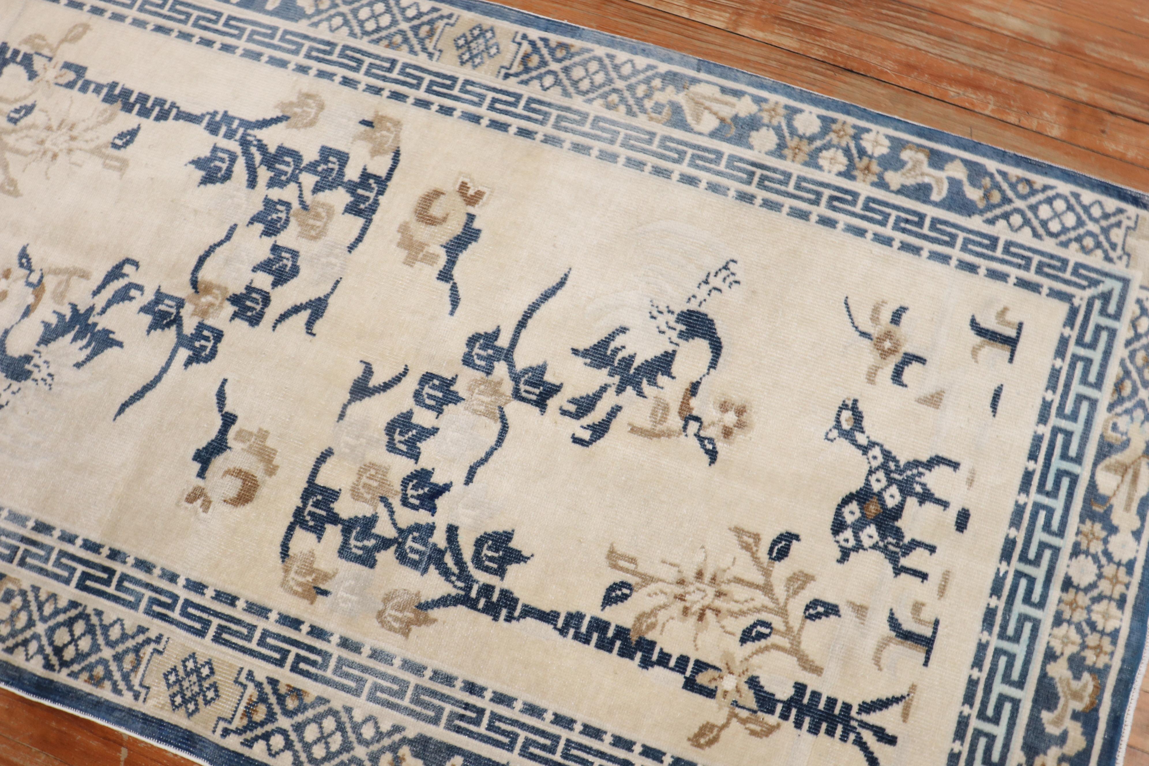 White Blue Color Pictorial Antique Chinese Oriental Rug For Sale 1