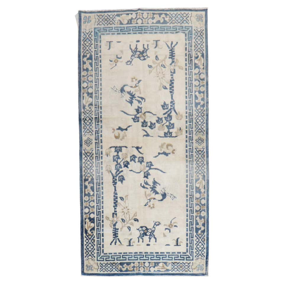 Classic Blue and White Antique Chinese Rug For Sale at 1stDibs
