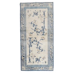White Blue Color Pictorial Vintage Chinese Oriental Rug