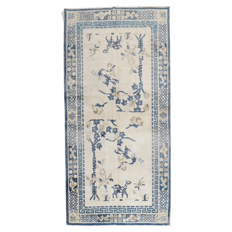 Blue Chinese Rugs White Blue Colour Pictorial Antique Chinese Oriental Rug For Sale at ...