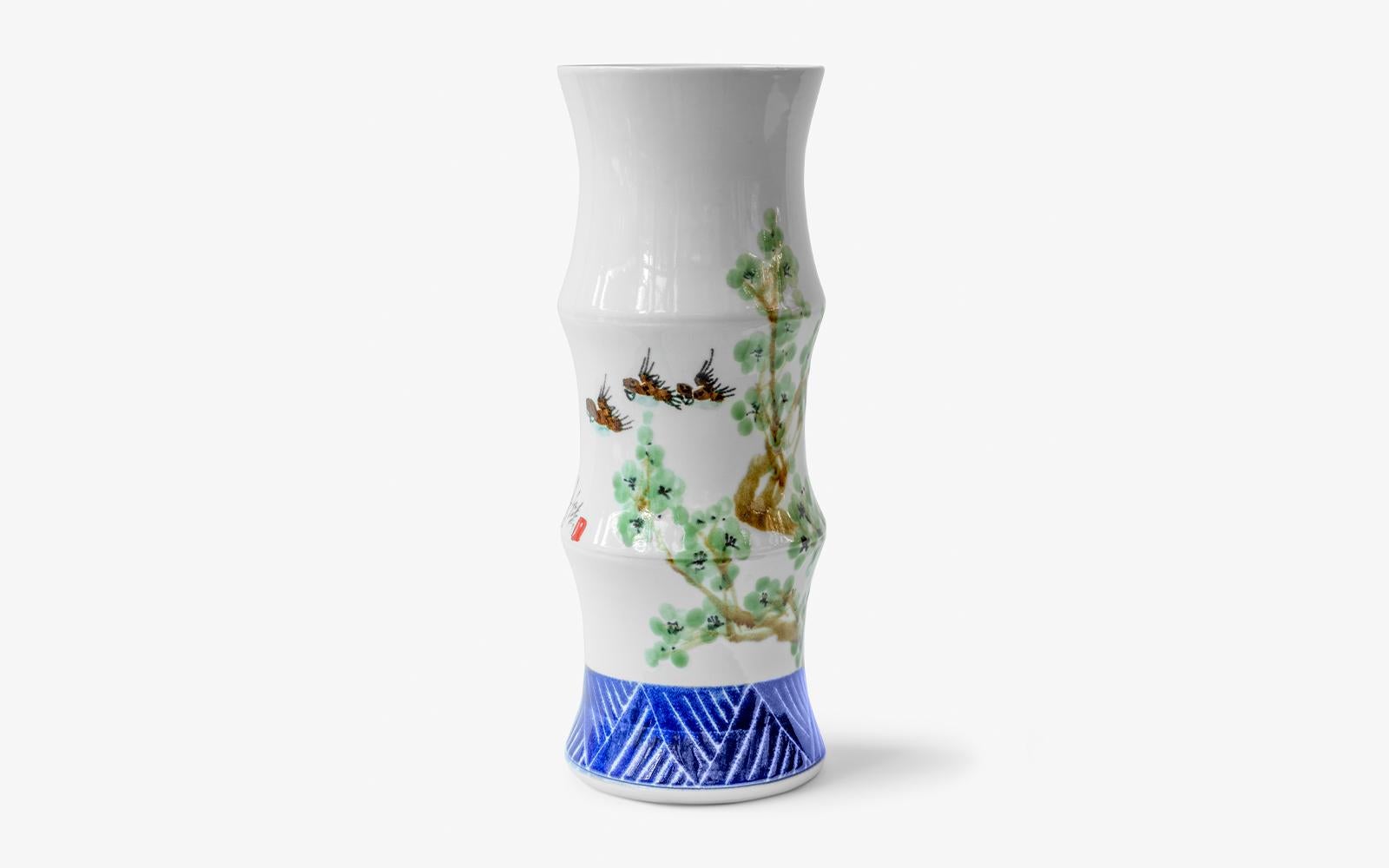 Chinese Export White & Blue Curved Handmade Porcelain Vase
