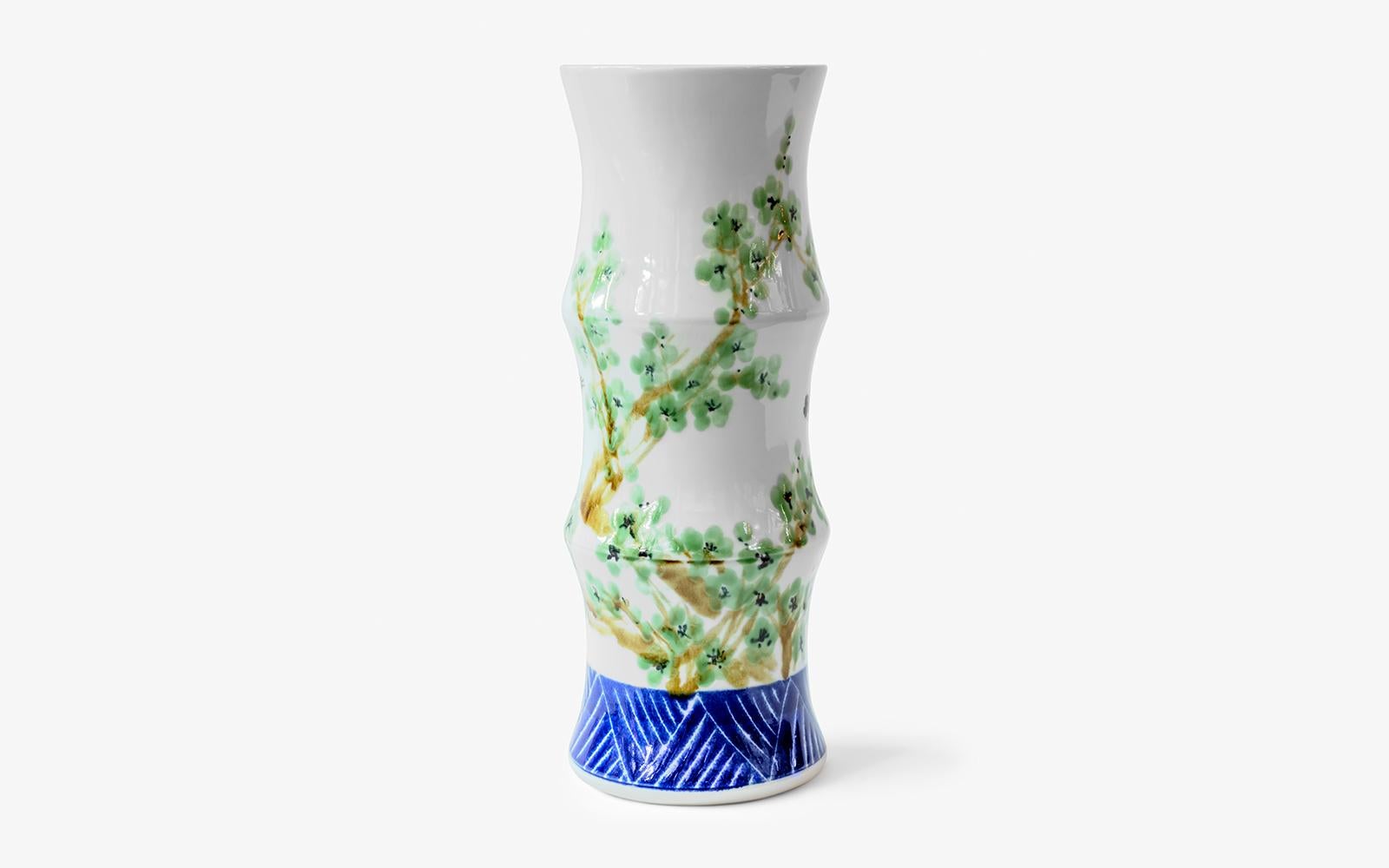 Hand-Crafted White & Blue Curved Handmade Porcelain Vase