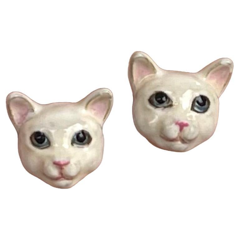 Orecchini A Perno Donna Argento - Design Gatto Cavo, Ipoallergenici, 8x11 Mm, Regalo Originale