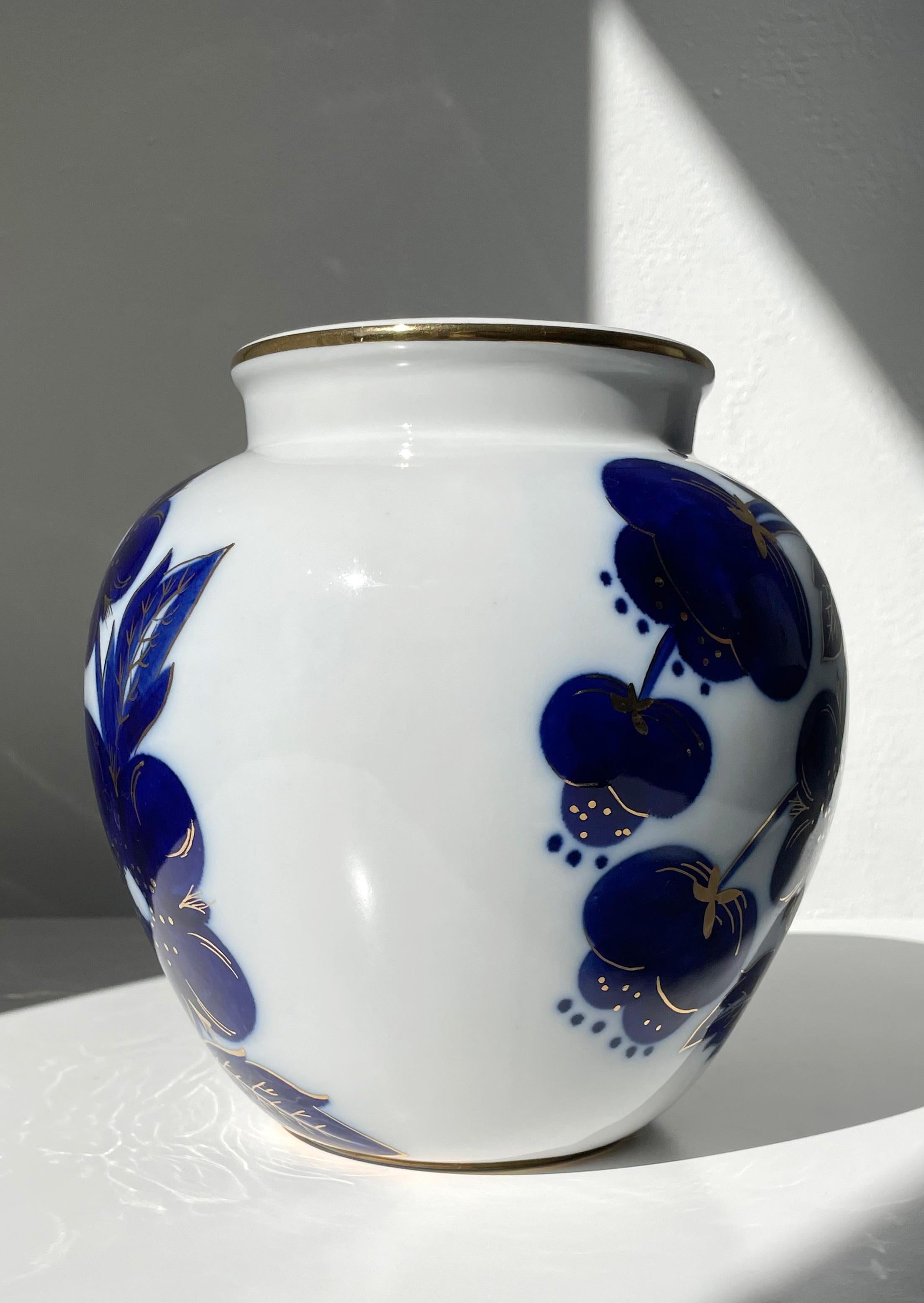 Russian Large Lomonosov 22K Gold, Cobalt Decor Porcelain Vase, USSR - 2 available For Sale