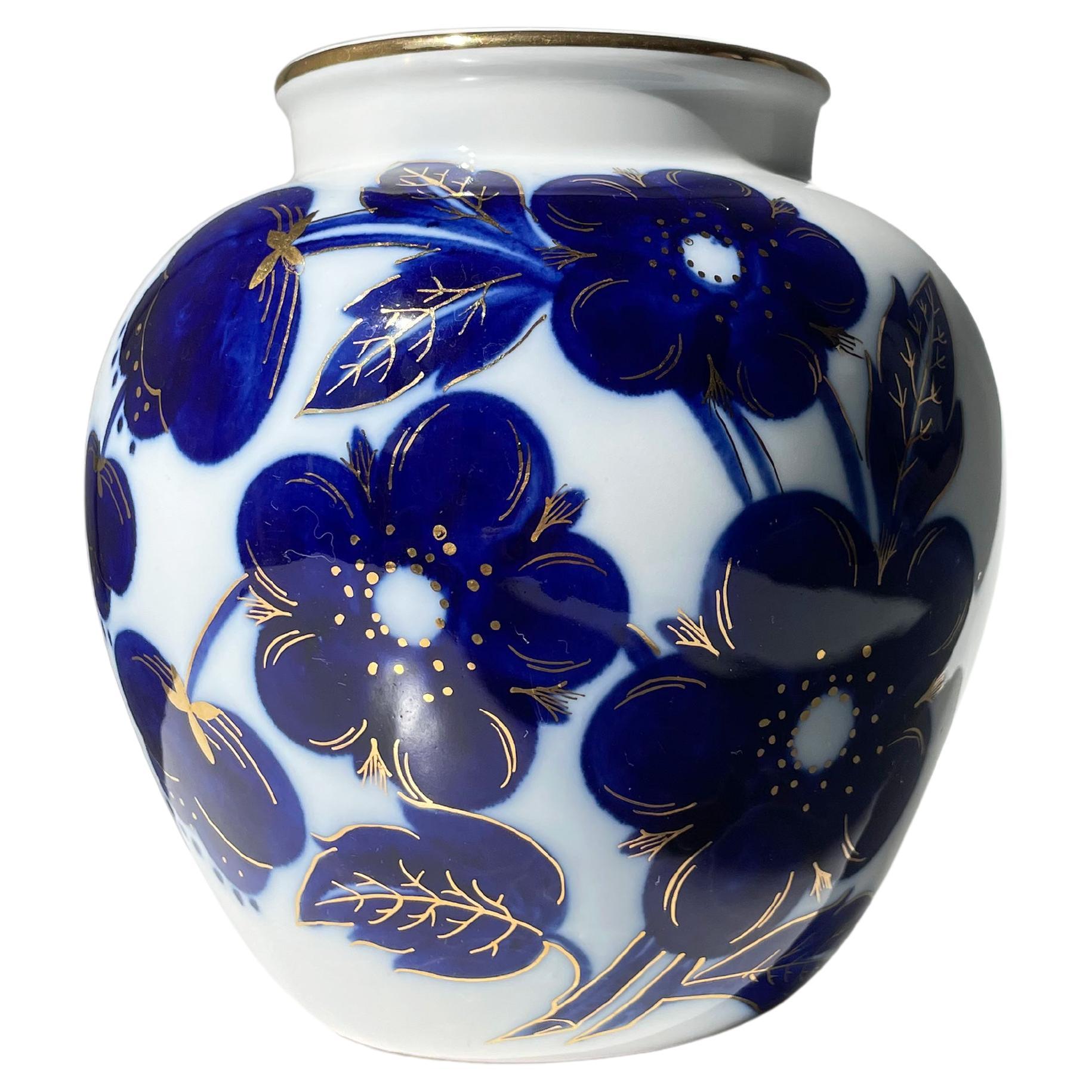 Large Lomonosov 22K Gold, Cobalt Decor Porcelain Vase, USSR - 2 available For Sale