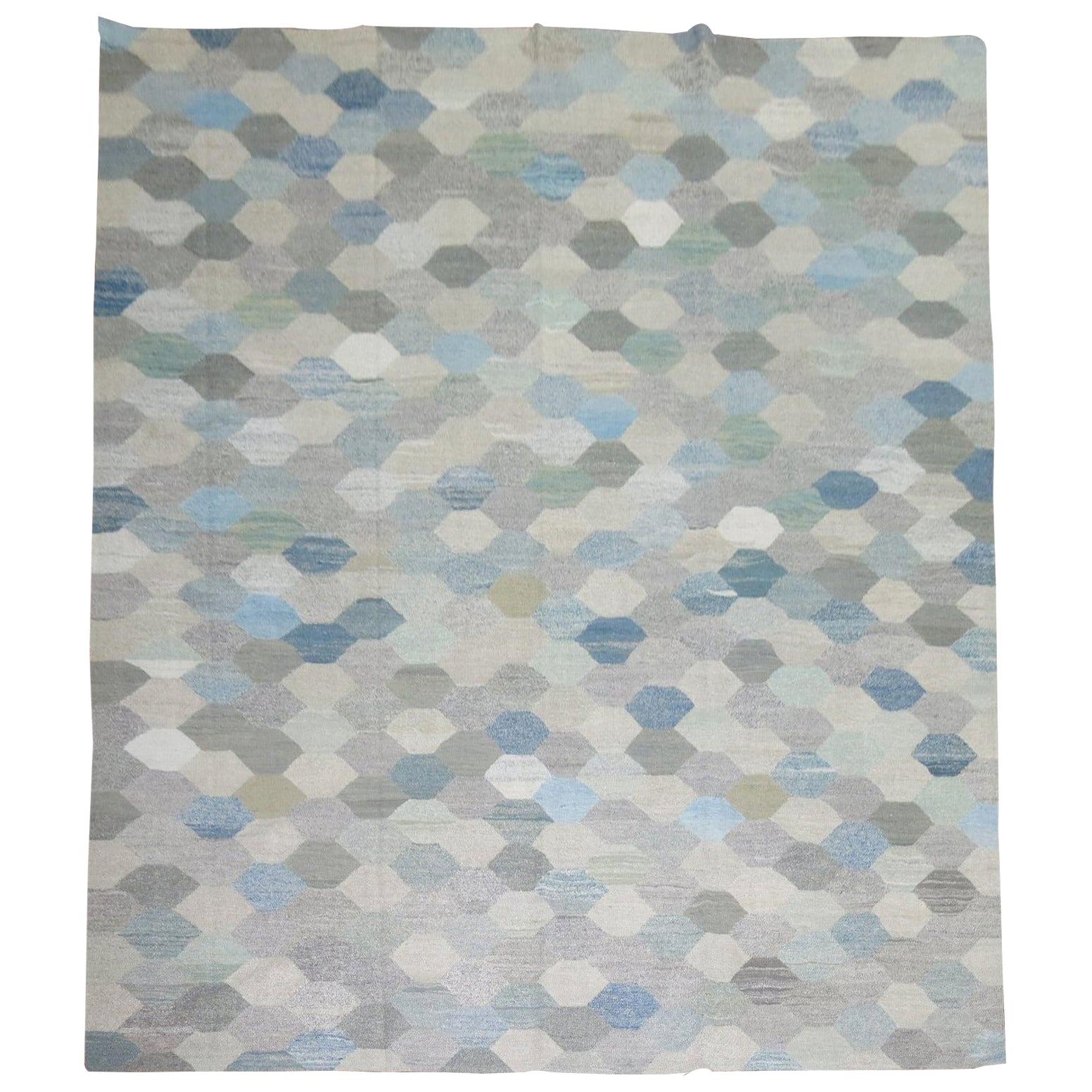 White Blue Gray Vintage Turkish Kilim For Sale