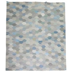 Kilim turc vintage blanc, bleu et gris