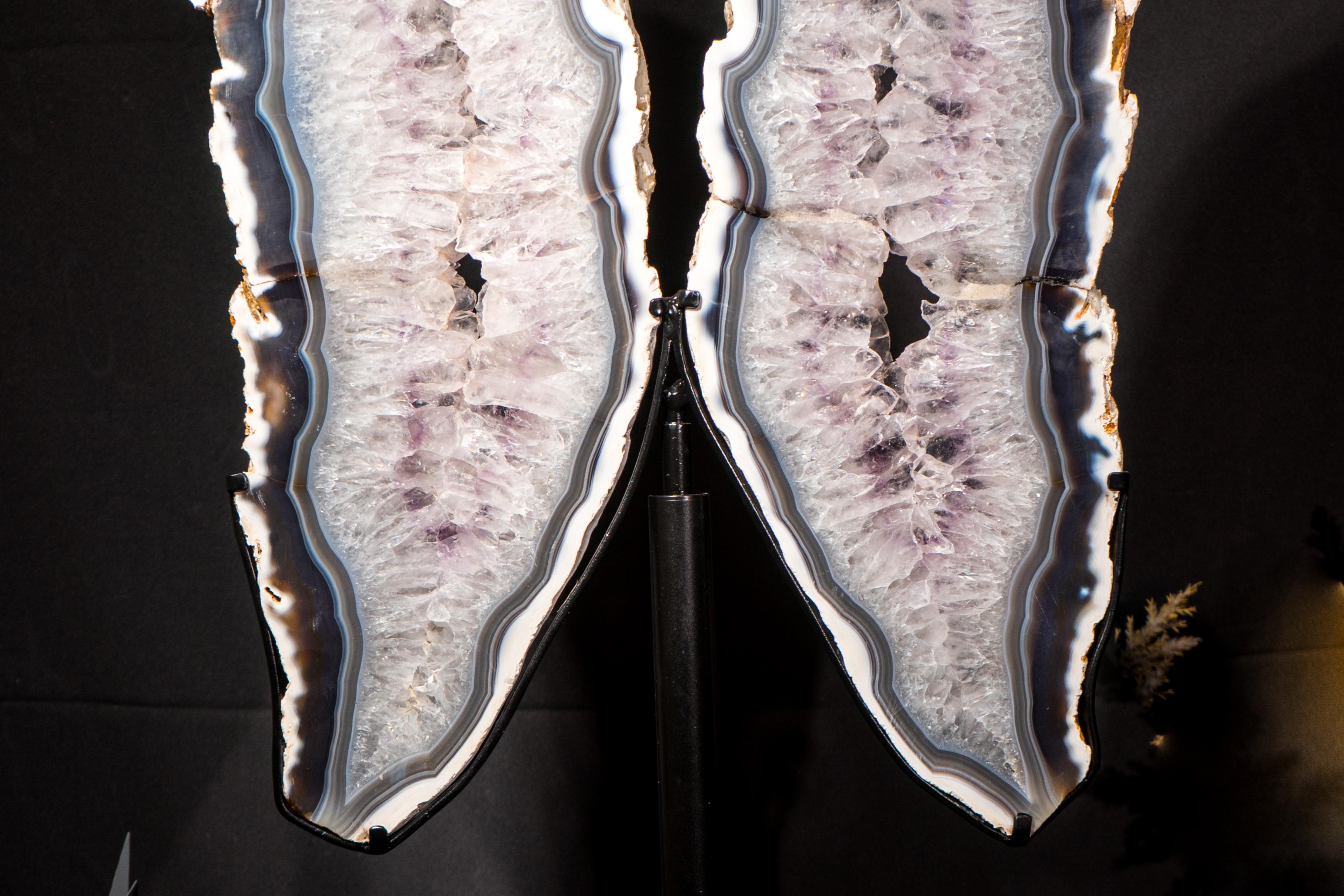 Geode con ali di farfalla in agata bianca e blu in vendita 4
