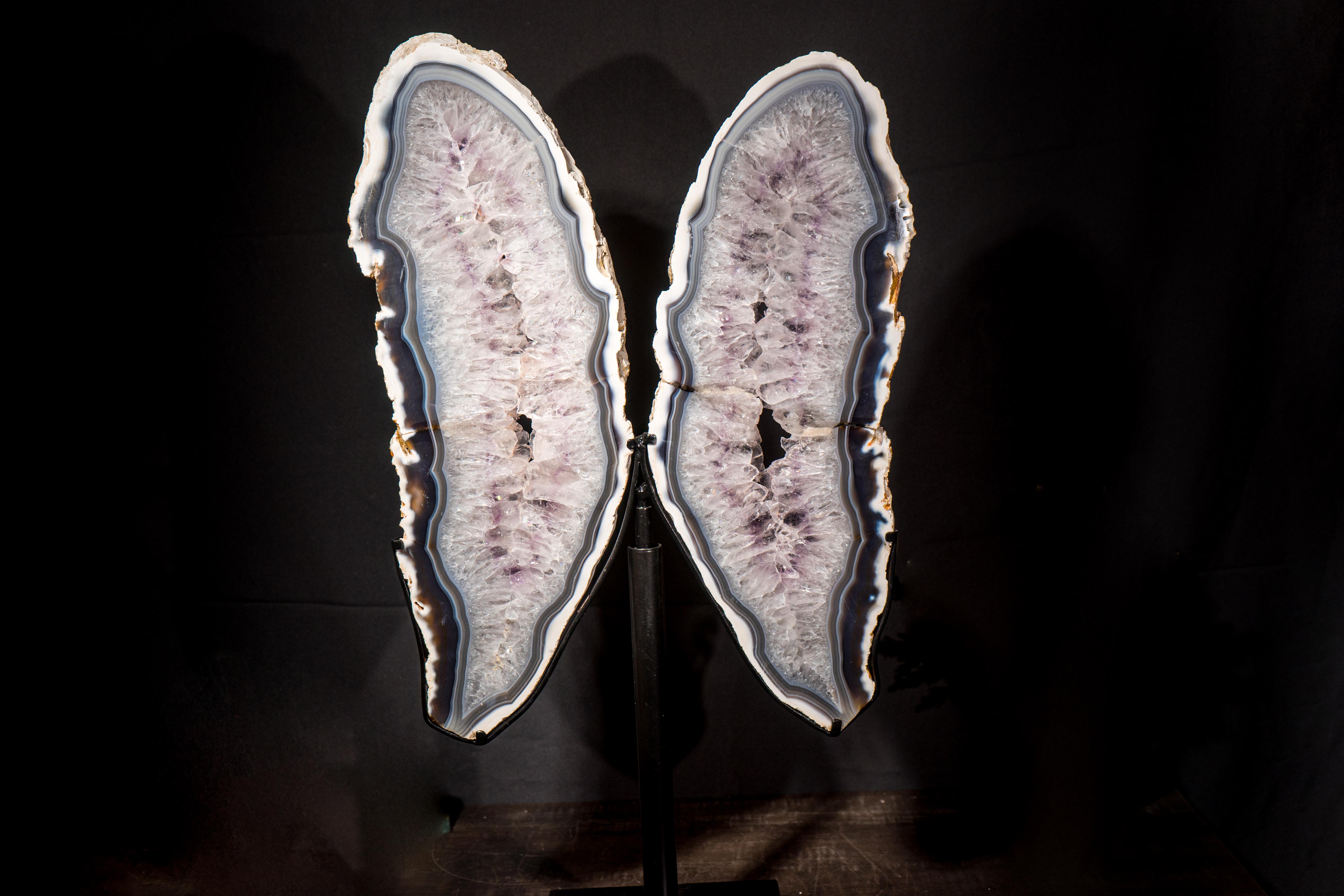 Geode con ali di farfalla in agata bianca e blu in vendita 6