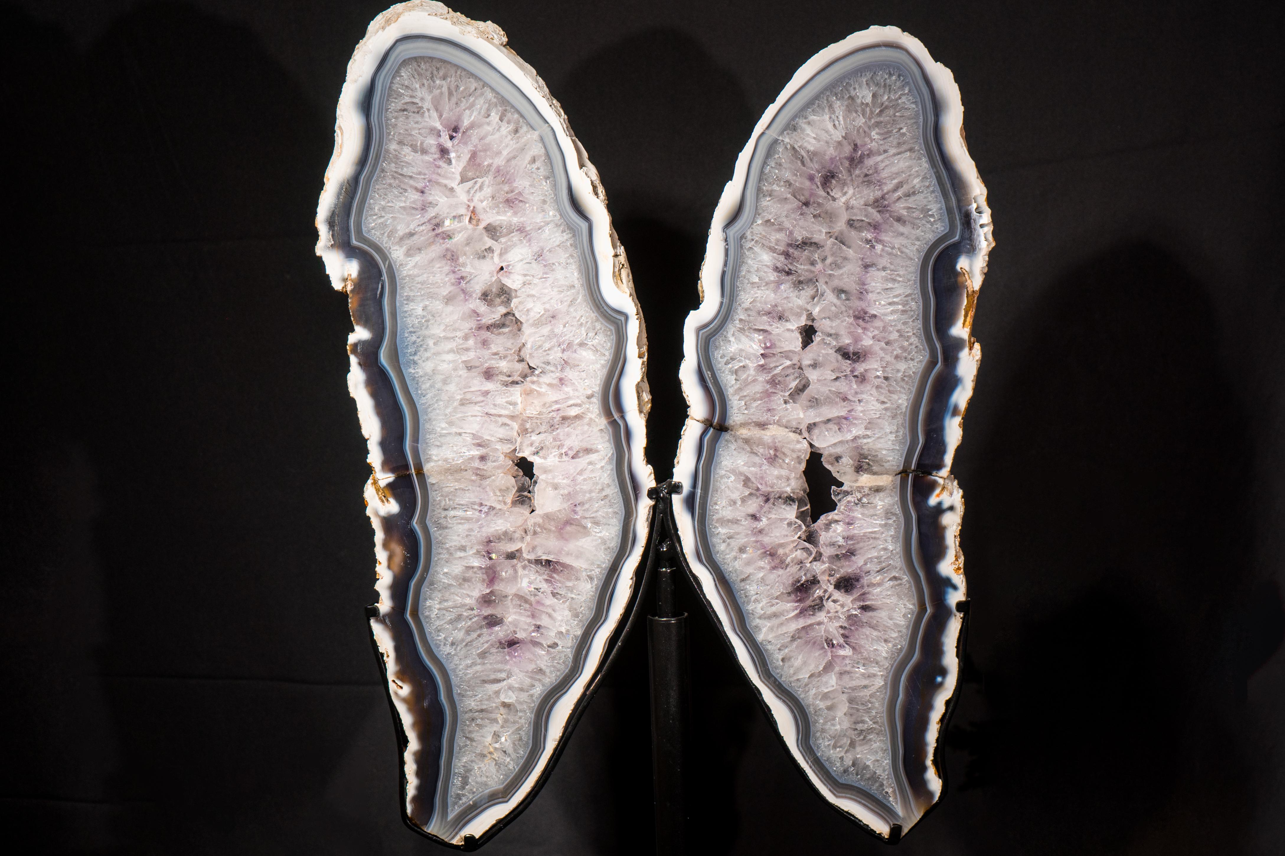 Geode con ali di farfalla in agata bianca e blu in vendita 7
