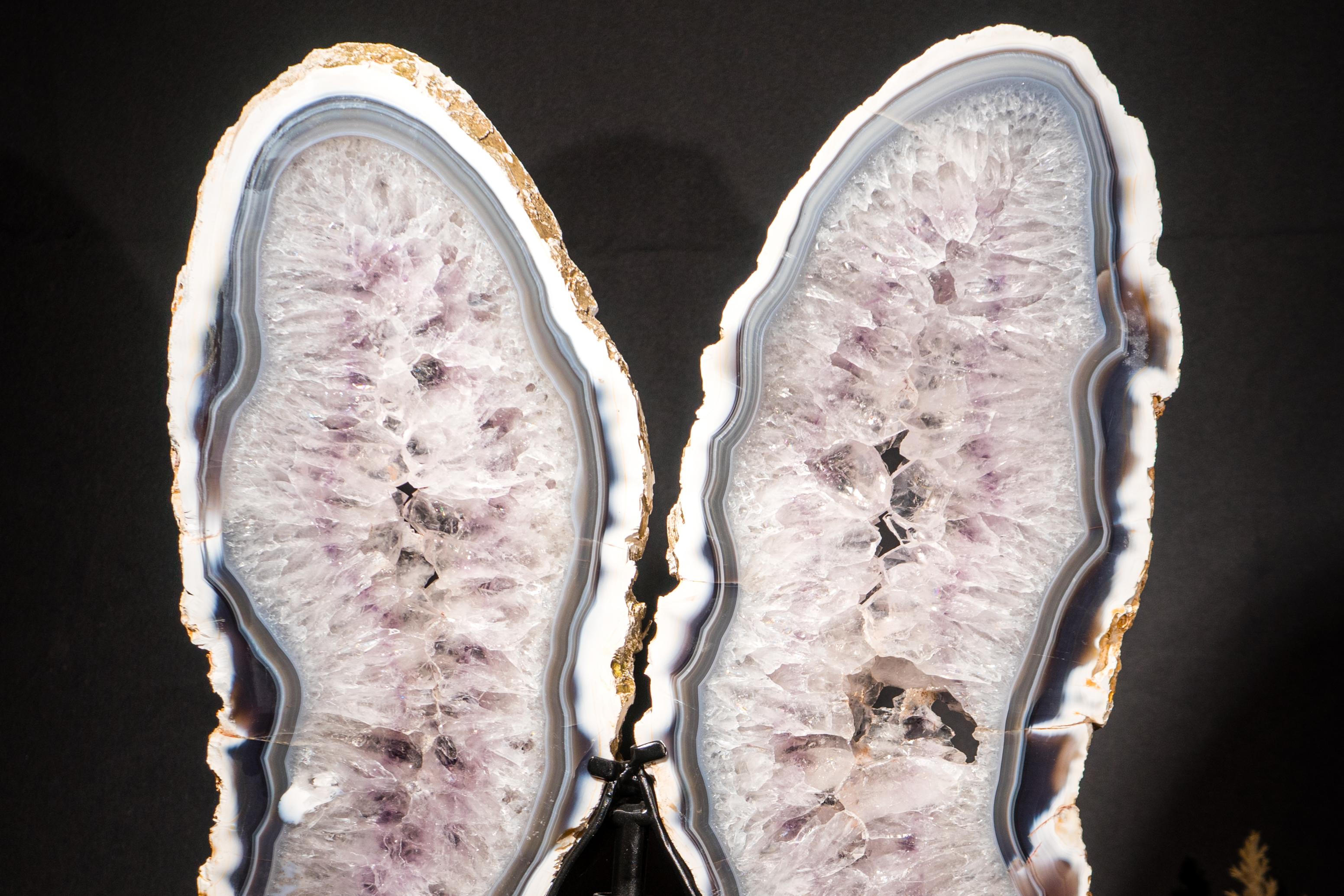 Geode con ali di farfalla in agata bianca e blu in vendita 2