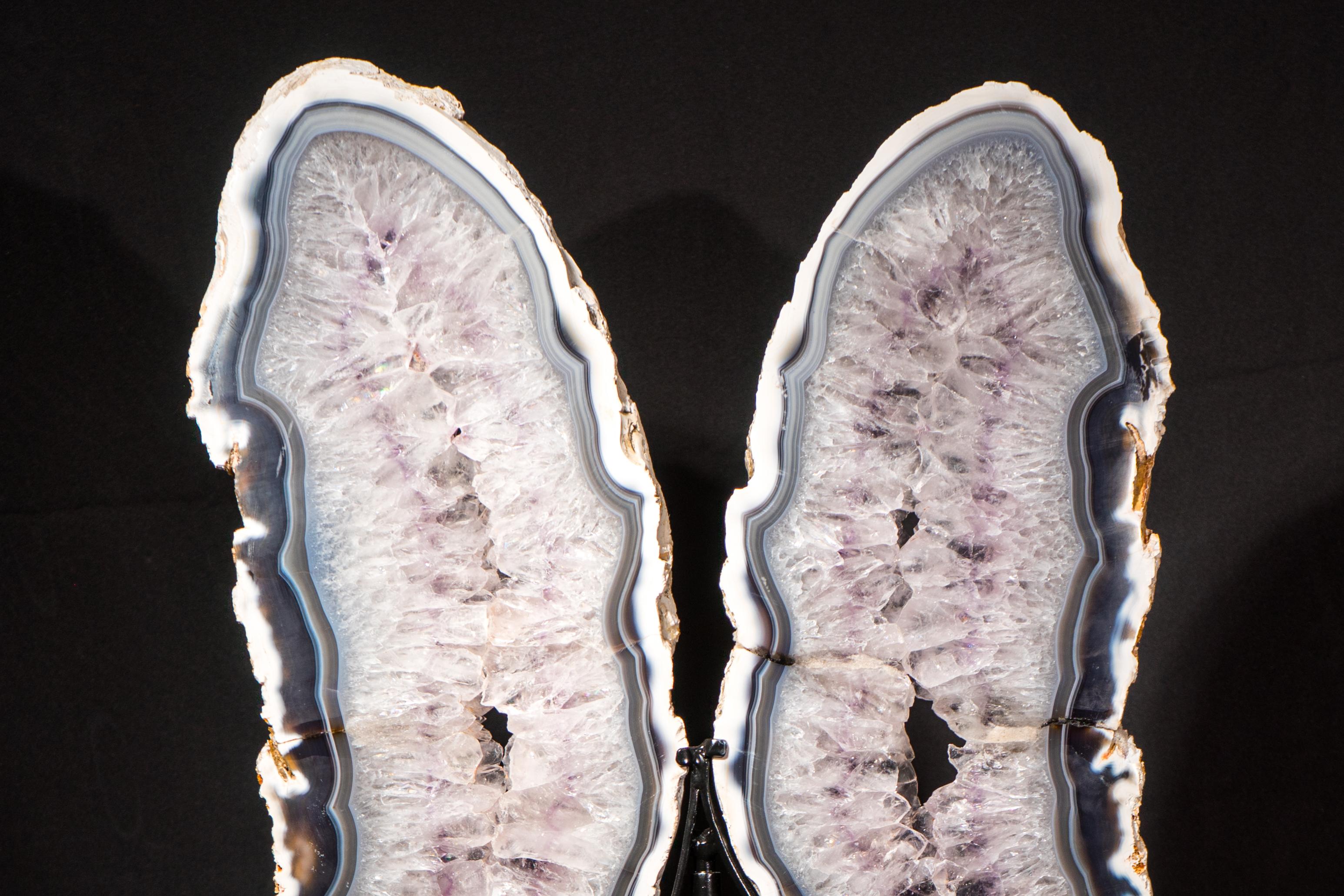 Geode con ali di farfalla in agata bianca e blu in vendita 3