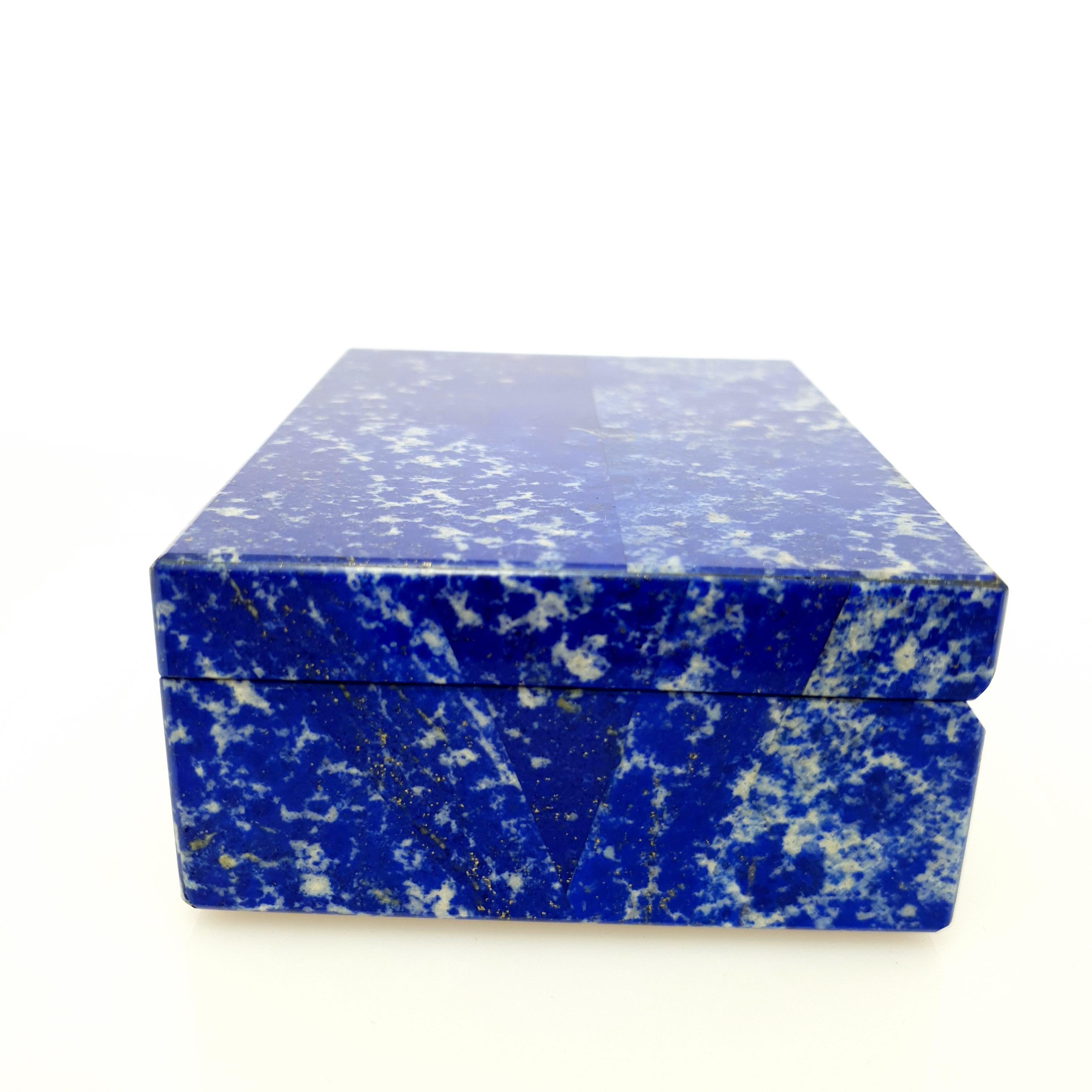 Women's or Men's White Blue Lapis Decorative Jewelry Gemstone Box with Black Marble Inlay