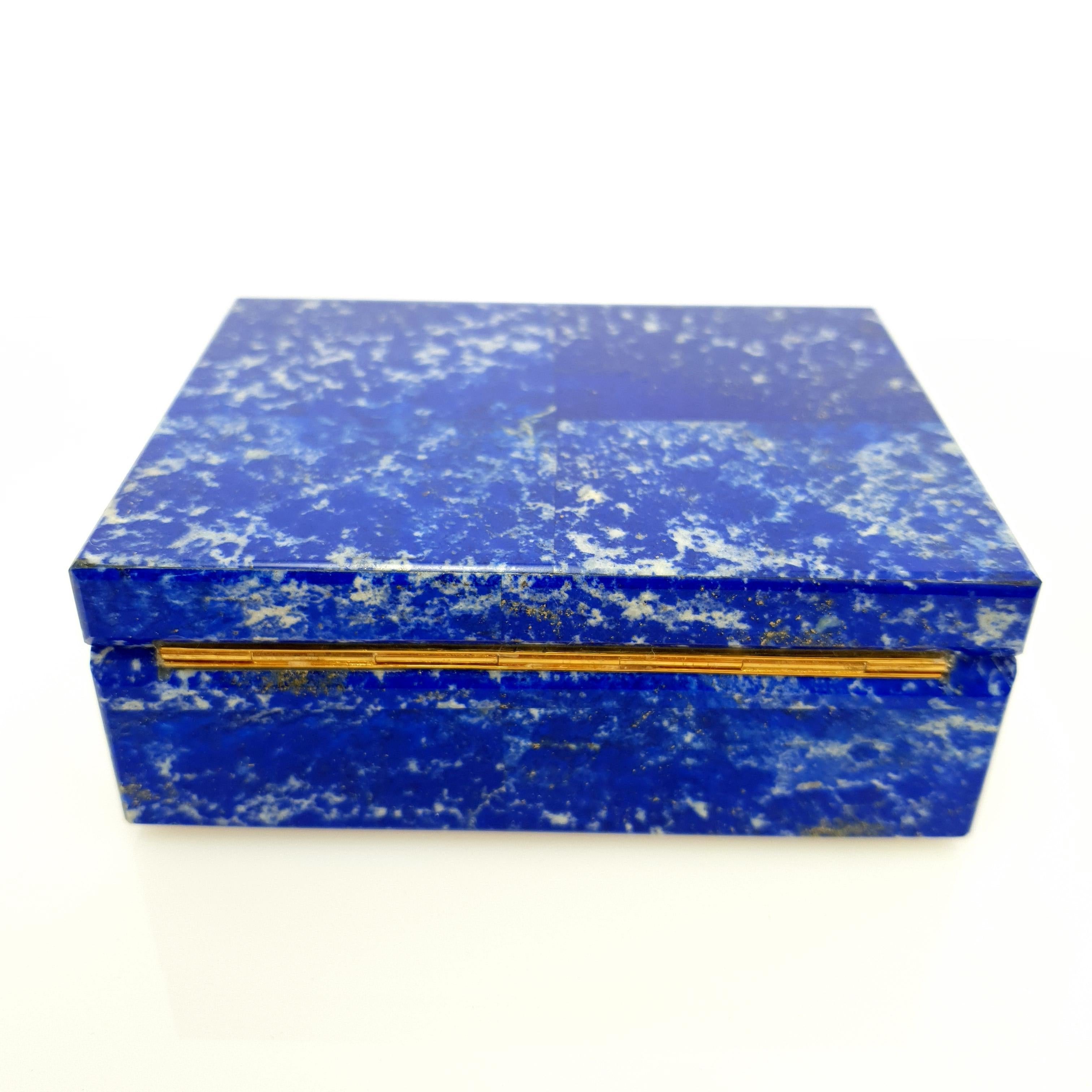 White Blue Lapis Decorative Jewelry Gemstone Box with Black Marble Inlay 1