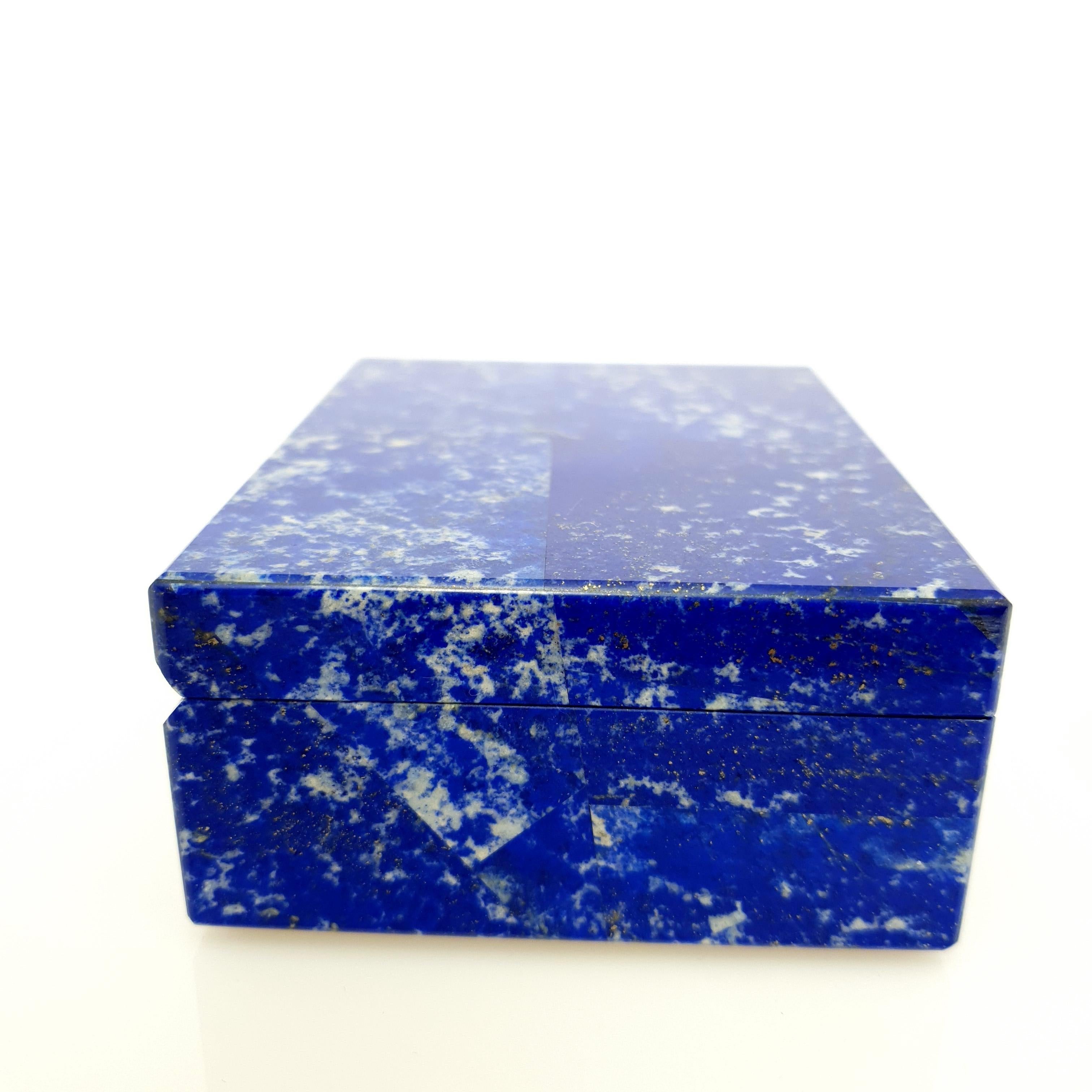 White Blue Lapis Decorative Jewelry Gemstone Box with Black Marble Inlay 2