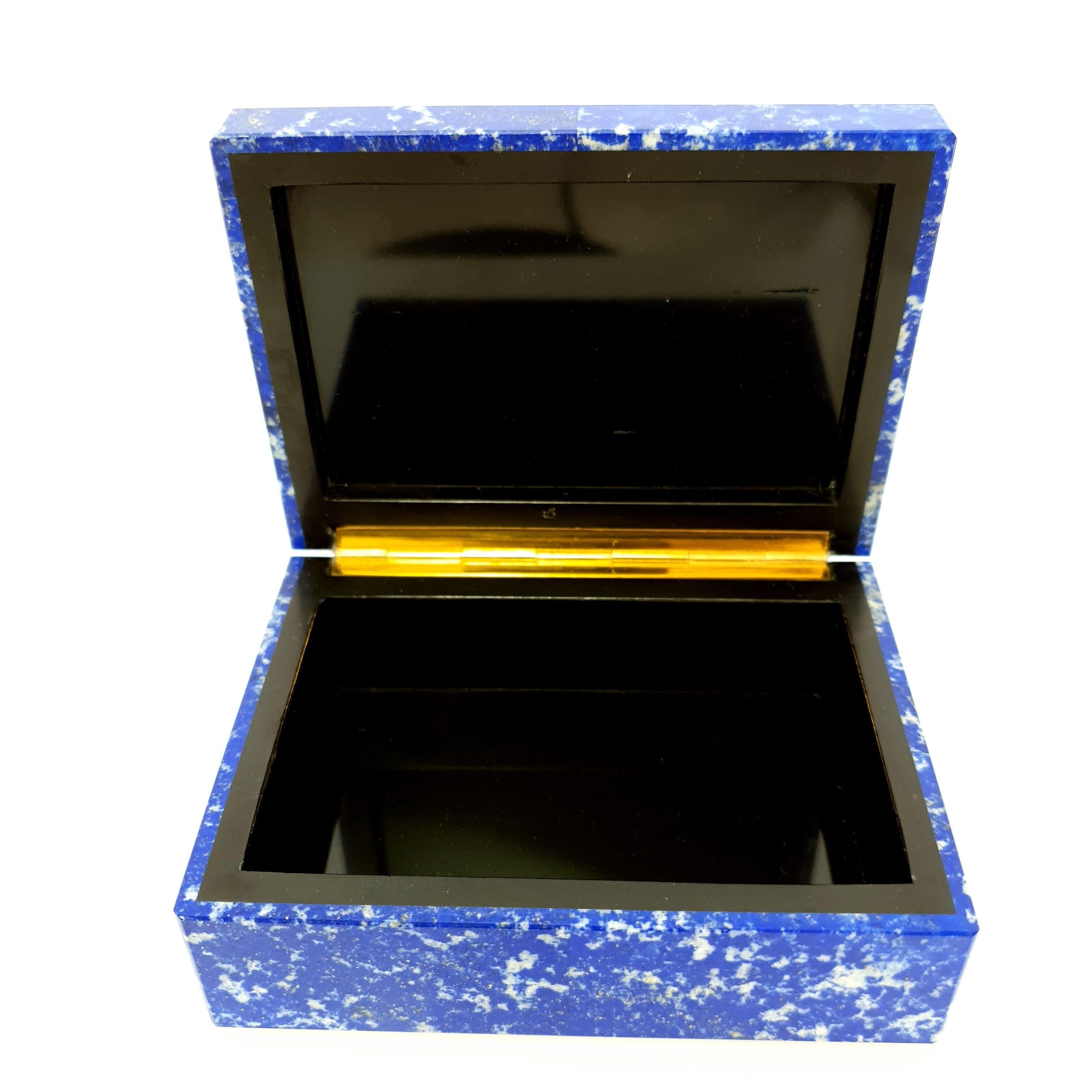 White Blue Lapis Decorative Jewelry Gemstone Box with Black Marble Inlay 3