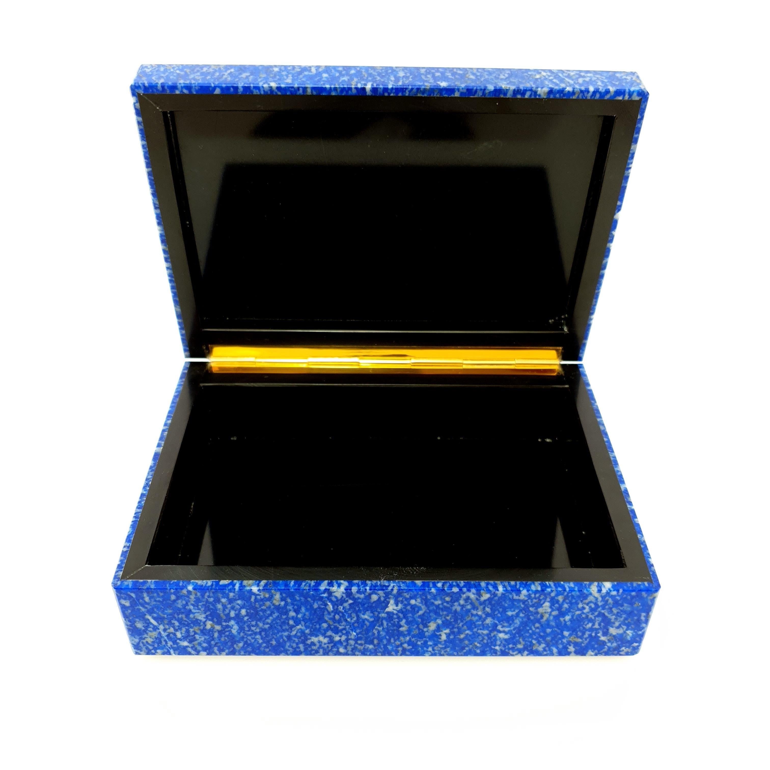 White Blue Lapis Decorative Jewelry Gemstone Box with Black Marble Inlay For Sale 3