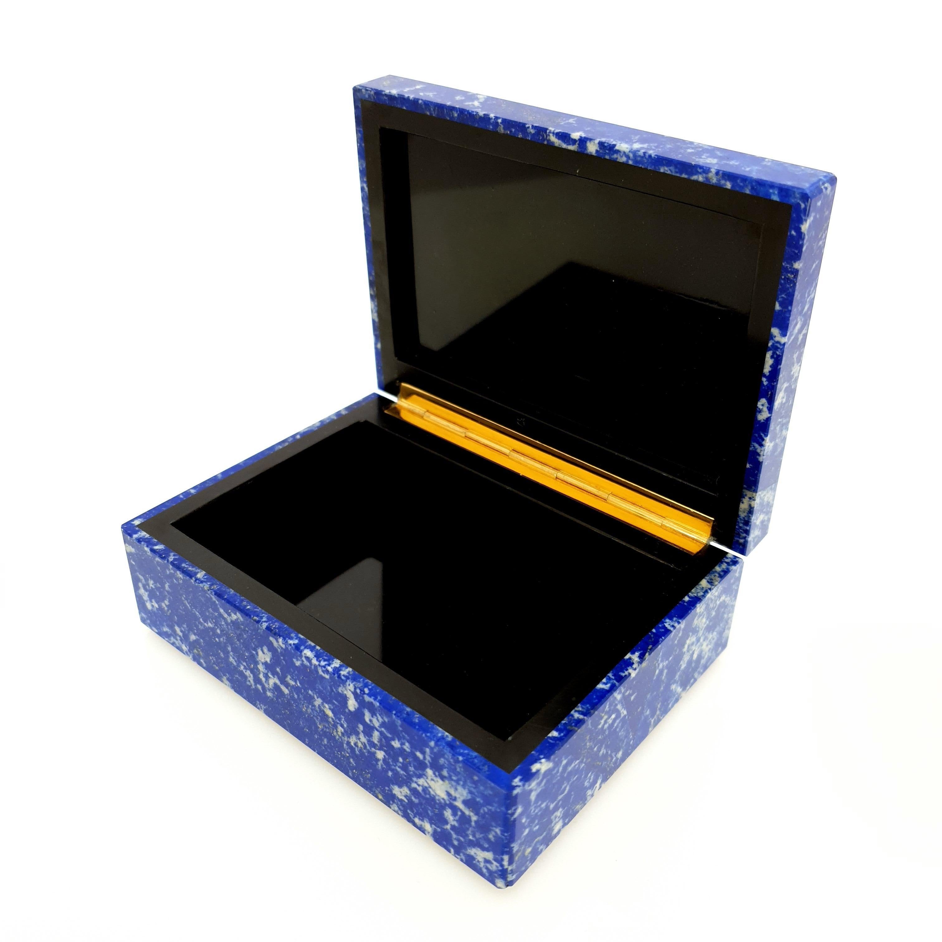 White Blue Lapis Decorative Jewelry Gemstone Box with Black Marble Inlay 4