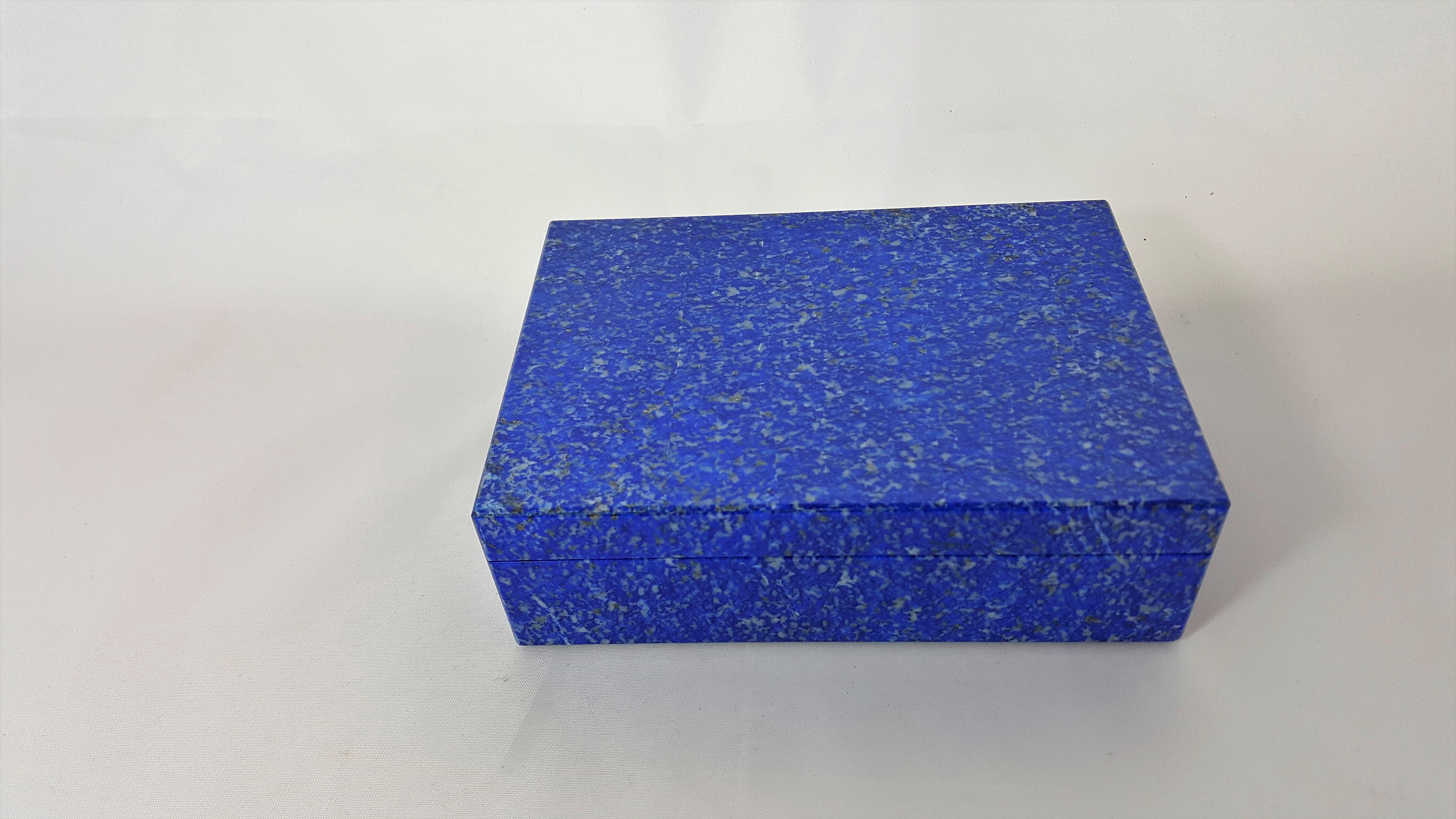 White Blue Lapis Decorative Jewelry Gemstone Box with Black Marble Inlay For Sale 5