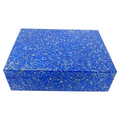 White Blue Lapis Interior Design Jewelry Gemstone Box with Black Marble Inlay