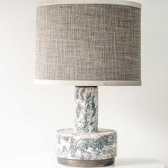White Blue Splashed Ceramic Lamp, Custom Lampshade by R. Houben