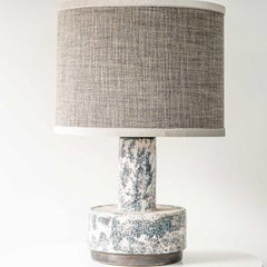 White Blue Splashed Ceramic Lamp, Custom Lampshade by R. Houben