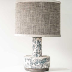 White Blue Splashed Ceramic Lamp, Custom Lampshade by R. Houben