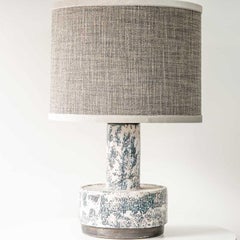 White Blue Splashed Ceramic Lamp, Custom Lampshade by R. Houben