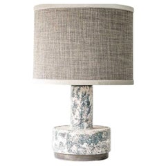 White Blue Splashed Ceramic Lamp, Custom Lampshade by R. Houben