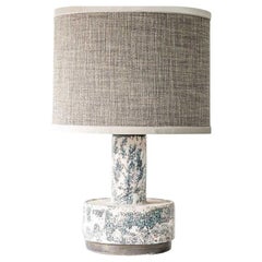 White Blue Splashed Ceramic Lamp, Custom Lampshade by R. Houben