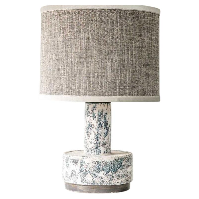 White Blue Splashed Ceramic Lamp, Custom Lampshade by R. Houben For Sale