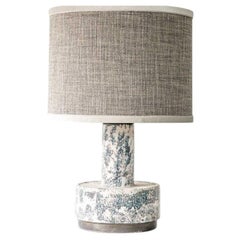 White Blue Splashed Ceramic Lamp, Custom Lampshade by R. Houben