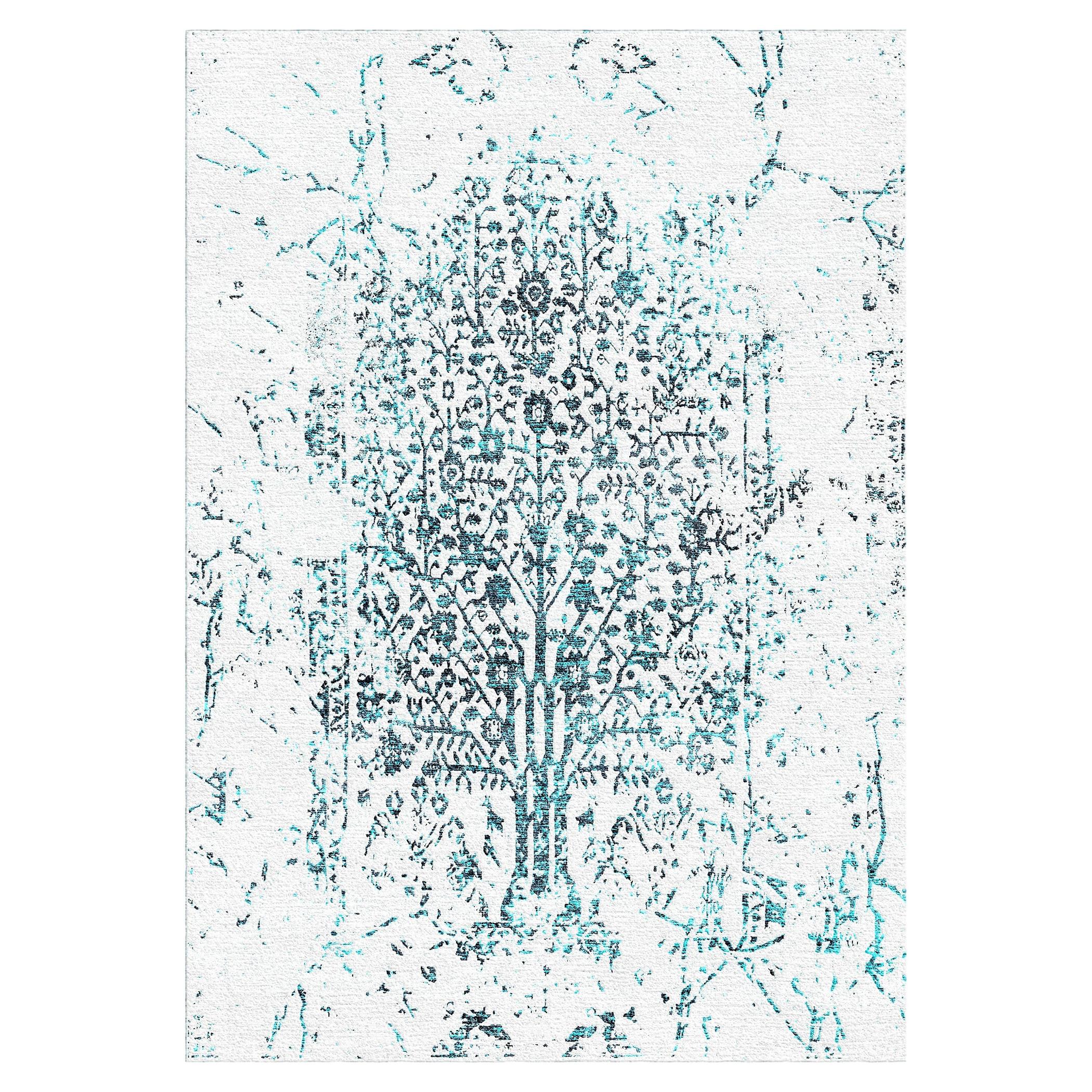 White & Blue Tree of Life Rug from the Modern Persian Collection by Gordian Rugs For Sale