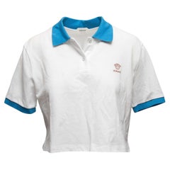 White & Blue Versace Cropped Logo Polo Shirt Size IT 44