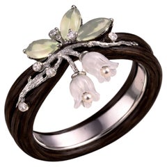 White Bluebell Dew Ring Prehnite White Jade, Pearls-Handcrafted To Order