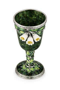 Copa Bluebell blanca Nefrita Plata Esmalte Zafiro-Hecho a mano por encargo