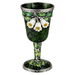 Copa Bluebell blanca Nefrita Plata Esmalte Zafiro-Hecho a mano por encargo