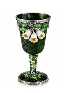 White Bluebell Goblet & Tray Set Nephrite Sterling Silver- Handcrafted To Order