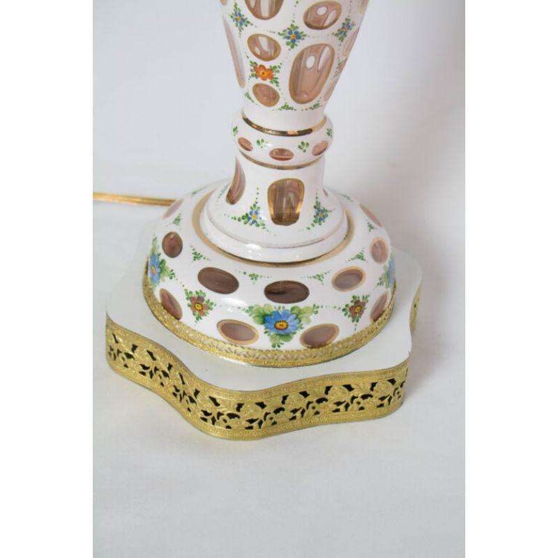 Czech White Bohemian Glass Overlay Table Lamp