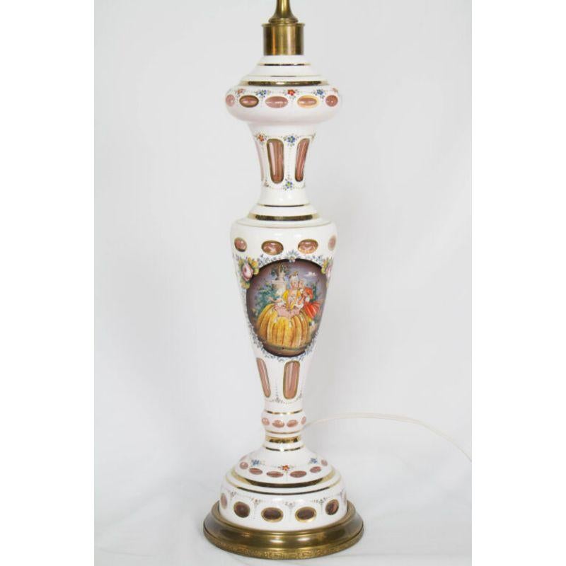 White Bohemian Glass Table Lamp with Hand Painted Baroque Couple 1