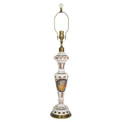 Antique White Bohemian Glass Table Lamp with Hand Painted Baroque Couple