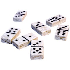 White Boiled Art Glass Domino Collection with Wood Case