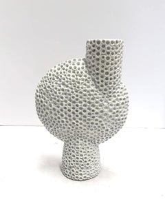 Contemporary Danish Off Center Vase, Bone White, Bold Texture